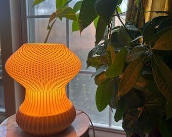 3D Printed Mushroom Table Lamp: Textured Shade, Warm Ambient Light