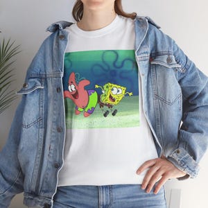 SpongeBob SquarePants Unisex Heavy Cotton Tee, Cartoon Character Shirt, Fun Shirt, Beachwear, Gift for Kids and Adults