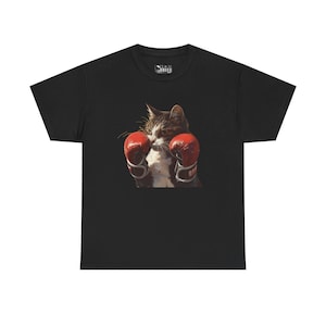 Cute Boxer Cat T-Shirt, Funny Fighting Kitty Tee, Cartoon Animal Graphic Shirt, Playful Unisex Pet Lover Gift Top