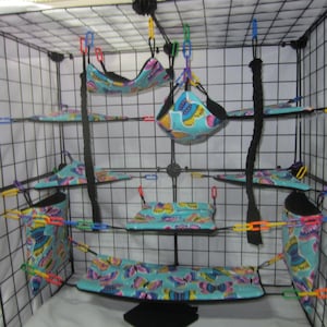 Ready to Ship/ 17 PC Sugar Glider Cage Set - Butterflies - Rat Cage Set, Sugar Glider Accessories, bedding