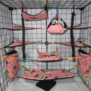 Ready to Ship/ 17 pc Sugar Glider Cage Set - Pink Skulls - Rat Cage Set, Sugar Glider Accessories