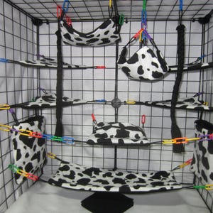 Ready to Ship/ 17 pc Sugar Glider Cage Set - Cow Print - Rat Cage Set, Glider bedding