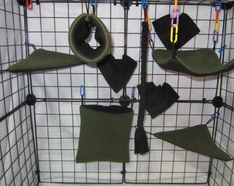 Ready to Ship/ 9-Piece Forrest Green Fleece Cage Set for Sugar Gliders – Ultra-Soft & Durable