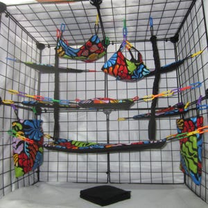 Ready to Ship/ 17 pc Sugar Glider Cage Set - Dark Floral Print - Rat Cage Set, Sugar Glider Accessories