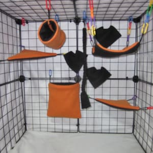Ready to Ship/ 9-Piece Neon Orange Fleece Cage Set for Sugar Gliders – Ultra-Soft & Durable