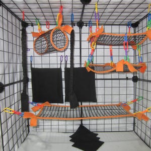 Ready to Ship/ 11 Pc Neon Orange Mesh - Sugar Glider Cage Set, bedding, Sugar Glider Accessories