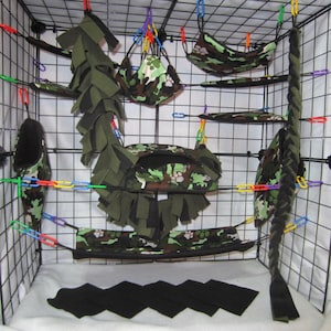 Ready to Ship/ 17 pc Sugar Glider Cage Set - Paw print Camo with Vine & Rope | Suggie Cage Accessories