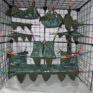 Ready to Ship/ 11 pc Sugar Glider Cage Set - Pine Forrest Leaf - Rat Cage Set, Sugar Glider Accessories