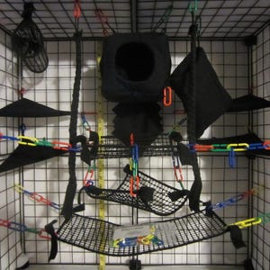 Ready to Ship/ 15 Pc - Cube - Black Mesh Sugar Glider Cage Set, bedding, Sugar Glider Accessories