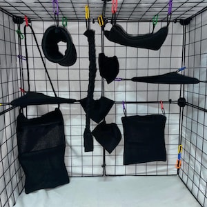 Ready to Ship/ 10-Piece Black Fleece Cage Set for Sugar Gliders| With Bonding Pouch