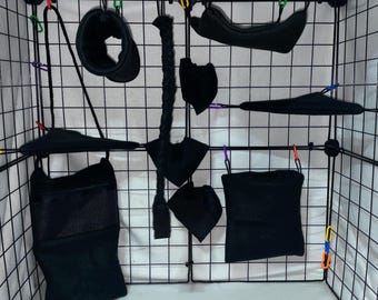 Ready to Ship/ 10-Piece Black Fleece Cage Set for Sugar Gliders| With Bonding Pouch
