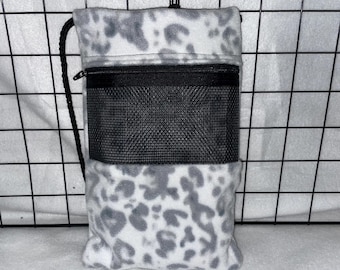 Ready to Ship/ Light Gray Leopard Fleece Sugar Glider Bonding Pouch | Sugar Glider Accessories