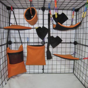 Ready to Ship/ 10-Piece Neon Orange Fleece Cage Set for Sugar Gliders| With Bonding Pouch