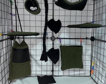 Ready to Ship/ 10-Piece Forest Green Fleece Cage Set for Sugar Gliders| With Bonding Pouch