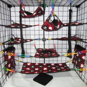 Ready to Ship/ 17 pc Sugar Glider Cage Set - Hearts and Paw Print - Rat Cage Set, Sugar Glider Accessories