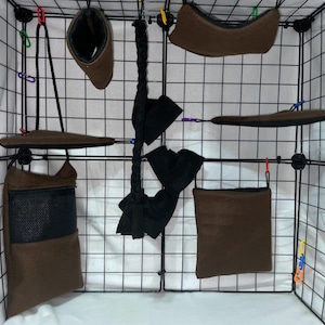 Ready to Ship/ 10-Piece Brown Fleece Cage Set for Sugar Gliders| With Bonding Pouch