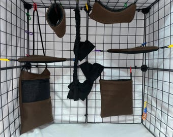 Ready to Ship/ 10-Piece Brown Fleece Cage Set for Sugar Gliders| With Bonding Pouch