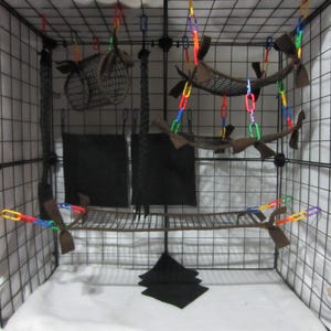 Ready to Ship/ 11 Pc Brown Mesh Sugar Glider Cage Set, bedding, Sugar Glider Accessories