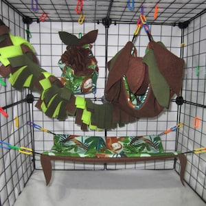 Ready to Ship/ 4pc Sugar Glider Cage Set - Jungle Leaf Sloths - Rat Cage Set, Sugar Glider Accessories