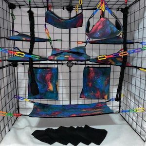 Ready to Ship/ 17 pc Sugar Glider Cage Set - Galaxy Tye Dye - Rat Cage Set, Sugar Glider Accessories