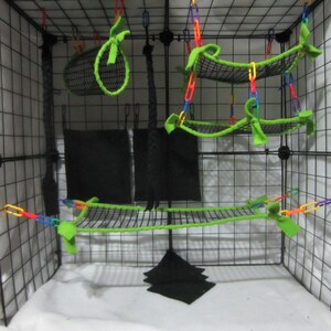 Ready to Ship/ 11 Pc Neon Green Mesh - Sugar Glider Cage Set, bedding, Sugar Glider Accessories