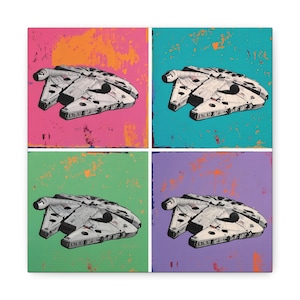 Faucon Millenium Pop Art sur toile, style rétro Star Wars, 25x25 cm ou 50x50 cm, impression sur toile, décoration geek, cadeau pour fan.