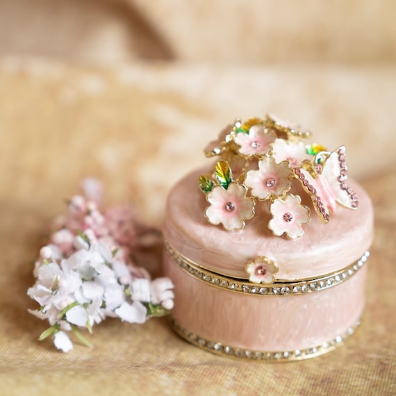 Color-Glazed Wedding Ring Box: Floral Butterfly Keepsake