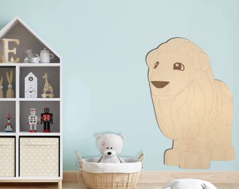 Großer Holzlöwe XXL / Kinderzimmer / Wanddekoration / Safari / Kinderzimmerdeko / Naturholz / Kinder / Wandaufkleber