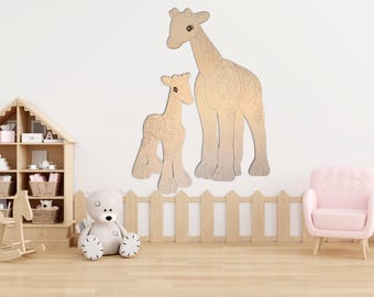 Jirafa de madera/Habitación infantil/Decoración de pared/Safari/Decoración infantil/Habitación infantil/Madera natural/Niños/Pegatinas de pared/Decoración/