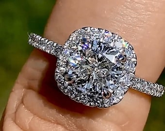 Handmade Cushion Halo Moissanite Engagement Ring: Fine Jewelry