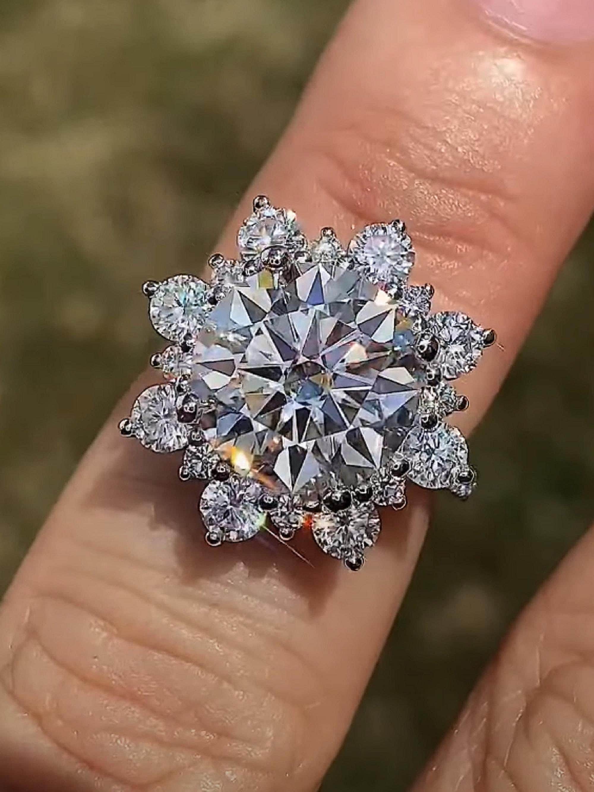 Moissanite Snowflake Halo Engagement Ring: Nature Inspired, 1-7ct Center