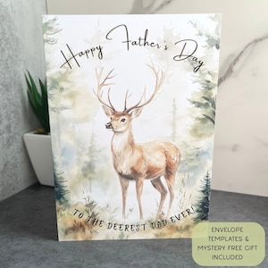 Father's Day Printable Card, Watercolor Deer Nature Art, Heartfelt Humorous Greeting for Dads, Stepdads & Bonus Dads, Digital Download Gift