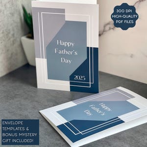 Minimalist 2025 Father’s Day Printable Cards, Set of 2 5x7 Blank Inside with Envelope Templates + Free Gift, Ideal for Any Father Figure