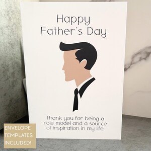 Father's Day Minimalist Art Printable Card for Dads, Role Model Dad, Stepdad or Bonus Dad Gift with Envelope Templates - Digital Download