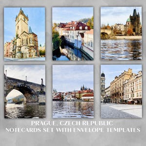 Prague Czech Republic Printable Notecards Set with Envelope Templates, 4x6 Blank Watercolor Travel Art Cards, Digital Download Traveler Gift