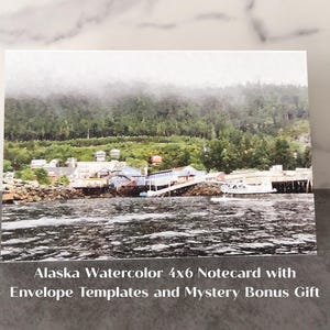 Alaska Landscape Watercolor Notecard 4x6 Blank Inside with Envelope Templates Unique Gift for Travelers and Adventurers, Alaska Cruise Gift