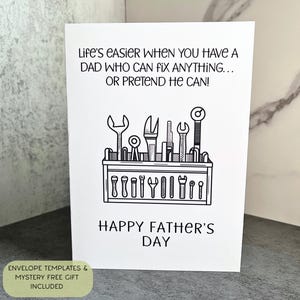 Carte imprimable drôle et sincère pour la fête des pères, boîte à outils minimaliste pour les papas, les beaux-pères et les figures paternelles, cadeau pour les bricoleurs amateurs