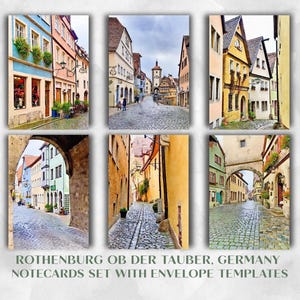 Rothenburg, Germany Printable Notecards Set with Envelope Templates, 4x6 Watercolor Travel Art Cards, Digital Download Unique Traveler Gift