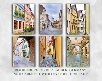 Rothenburg, Germany Printable Notecards Set with Envelope Templates, 4x6 Watercolor Travel Art Cards, Digital Download Unique Traveler Gift