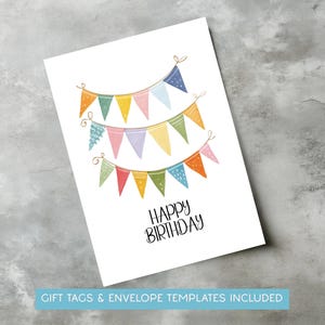 "Druckbare ""Happy Birthday"" Karte mit Geschenkanhänger und Umschlag Vorlage, Perfektes Geschenk für die Feier von Freunden, Familie, Kollegen oder Nachbarn."