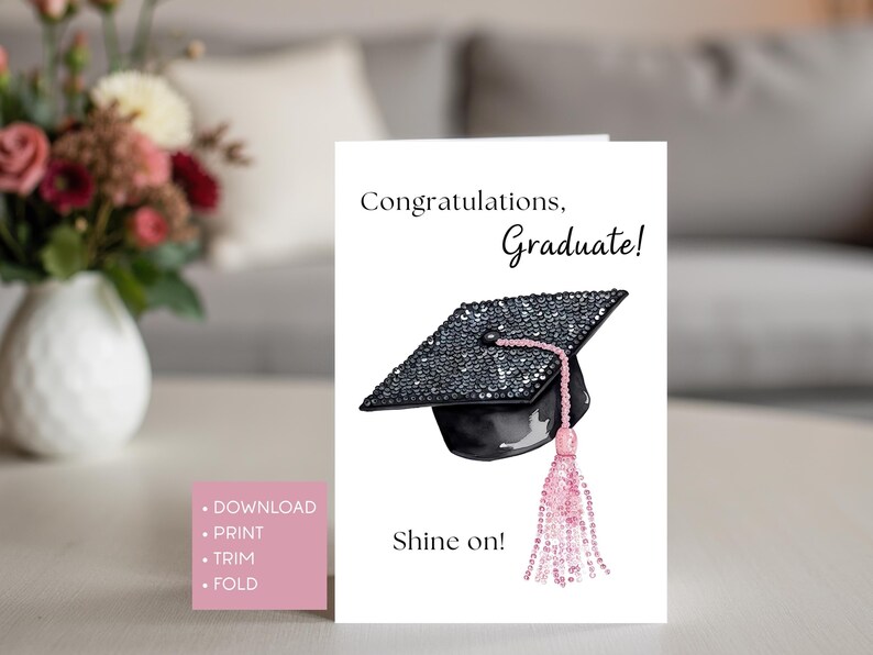 Sparkly Glam Graduation Card: Printable Congrats Grad Card With Chic ...