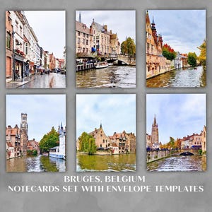 Bruges Belgium Travel Art Cards, 4x6 Blank Watercolor Printable Notecards Set with Envelope Templates, Digital Download Unique Traveler Gift