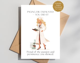 Blonde Doctor Graduation Card: New MD Medical School Grad, Printable & Digital Instant Download