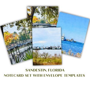Sandestin Florida Watercolor Printable Notecards Set, 4x6 Blank Inside Travel Art Cards & Envelope Templates, Unique Gift Digital Downloads