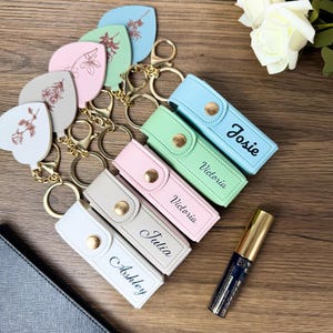 Personalized Lipstick Bag Keychain,Lipstick Case with Mirror,Custom Name Anti lost Lipstick Storage Bag,Bridesmaid Gift, Graduation Gift