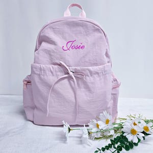 Sac à dos de danse de voyage personnalisé pour fille, nom brodé et sac à dos de voyage pour tout-petit avec noeud papillon, sac d'âge préscolaire, sac à dos de voyage