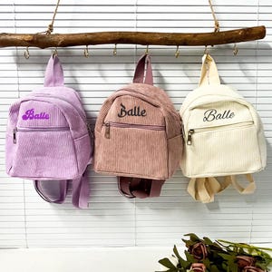 Mini sac à dos brodé personnalisé, sac à dos de couleur unie, sac à dos en velours côtelé élégant, rentrée des classes, cartable de maternelle