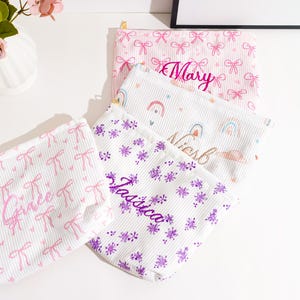 Custom Embroidered Corduroy Makeup Bag with Bow,Personalized Bridesmaid Gifts, Mother’s Day Gift, Wedding Party Favors, Makeup Pouch