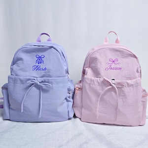 Sac à dos de ballet personnalisé pour fille, sac à dos de danse pour tout-petit avec nom brodé et noeud, cartable pour cours de danse, cadeau d'anniversaire pour ballerine