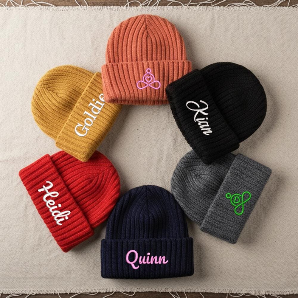 パーソナライズされた刺繍入り冬用ビーニー - カスタムネーム